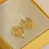 Gold Stud Earrings Designer for Women Classic Pearl Earring Luxury Men Jewelry Letter Small F Studs Bracelets Vintage Wedding Hoops Aretes S925 Silver Needle