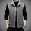 Men's Vests Autumn Winter Leather And Fur Vest Double-Sided Wear Imitation Mink Stand Collar Coat Short Thickening Men