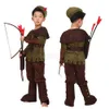 Robin Hood Kids Cosplay Costume Tam Setler Erkek Archer Little Hunter Cadılar Bayramı Purim Karnaval Partisi Performans Kıyafetleri C47X50