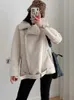 Women's Jackets Streetwear Women Thick Warm Suede Leather Jacket Fur Coat with Belt Autumn Winter Female Moto Biker Loose Outerwear 231031