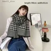 Scarves Fashion Soft Houndstooth Cashmere Scarf Women Winter Long Pashmina With Short Tassel Female Doublesided Thick Shawl Ladies Q231031