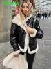 Kadınlar Deri Sahte Deri T Moda Kadın Moda Kalın Sıcak Sahte Shearling Ceket Ceket Vintage Uzun Kollu Flep Cep Kadın Dış Giyim Şık Üstleri 231030