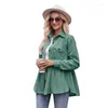 Damenblusen Damen Corduroy Shacket Button Down Shirt Langarm Babydoll Dropship