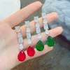 Dangle Oorbellen Foydjew Mode Retro Kleur Schat Sieraden Voor Vrouwen Simulatie Argyle Groen/Rood/Geel/Roze zirkoon Lange Stijl Drop