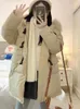 Casacos de trincheira femininos inverno casual algodão parkas pele com capuz bolso para baixo jaqueta solta pão quente acolchoado jaquetas 2023 ano