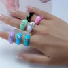 2022 Ins Color Rainbow Fashion Rings for Women Finger Jewelry Clear Cz Colorful Neon Enamel Open Adjusted Dome Ring310f