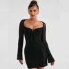 Abiti sexy urbani Moda autunnale da donna Backless Laceup Seethrough Hip Dress Party Club Outfit Vestidos