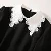 Casual Dresses Red Roosarosee Women White Water Loluble Turn-Down Collar 3/4 Sleeve Diamonds Lace-Up Dress European Autumn Winter 2023