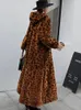 Womens Fur Faux Rdmq 23 Women Winter Leopard Jacket Xlong Parkas Warm Plush Fluffy Coats Hooded Korean Overcoat Overdimensionerade kläder 231031