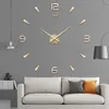 Wall Clocks 27"47" Clock for Living Room Decor Frameless DIY Modern with Mirror Number Sticker Home Bedroom Decoration 231030