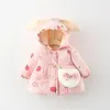 Manteau d'hiver en duvet pour filles, veste de dessin animé coréen, mignon, à capuche, chaud, plus épais, vêtements d'extérieur, longueur du sac, Cardigan, vêtements pour enfants