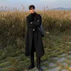 Rów męski Płaszczy Koreański trend Płaszcz Solidny kolor podwójny piersi długa wiatraka Sprężyna jesienna Oważna Środkowa długość luźna płaszcz