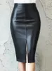 Skirts High Waist Faux Leather Women Midi Pencil Fashion Black PU Slim Skirt Hem Split Custom Stretch Clubwear Party Costume