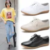 Dress Shoes Spring Women Oxford Ballerina Flats Genuine Leather Moccasins Lace Up Loafers White 3541 231030