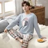 Men's Sleepwear Arrive Men Cotton Soft Comfort Pajamas Set Long Sleeve Autumn Daily Homwear Fashion Print Teen