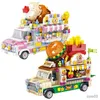 Blocos técnicos mini caminhão de comida gelo hamburgo carro blocos de construção modelo rua acampamento montar tijolos brinquedos crianças presente r231031