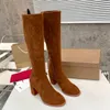 Novas botas de pele de carneiro botas de grife de luxo femininas botas de cavaleiro de moda sexy botas de salto alto de couro com zíper botas altas de coxa botas clássicas de lã vermelha