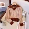 Women's Sweaters Women Cardigan Knitted Two-tone Sweater With Collar 90s Vintage Harajuku Korean Fashion Long Sleeve Top Clothes Autumn