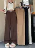 Pantalon Femme Houzhou Vintage Large jambe marron velours côtelé femmes style japonais surdimensionné pantalon solide harajuku streetwear hiver