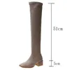 Bottes femmes femmes Sexy fermeture éclair sur le genou chaussures plates bout carré longue cuisse haute daim talon épais 231030