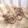 Teethers Toys 1Pc Baby Wooden Rattle Teether Ring Crochet Rabbit Music Rattles Soother Bracelet Toddler For Childrens Gift 231031