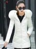 Women's Down Parkas Detachable Fur Collar Hooded Slim Womens Cotton Jackets Korean Zipper Winter Coats Warm Mid Length Quilted Outerwear 231030