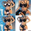 Conjuntos de sutiãs 2023 Nightclub Sexy Girl Binding Craft Fun Underwear Set Crotchless Malha Pijama Bodysuit Lingerie Drop Delivery Vestuário Wo Dhkyl