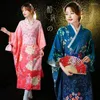 Roupas étnicas 2023 Japonês Nacional Tradicional Kimono Rosa Azul Menina Personalidade Mulheres Único Robes Set