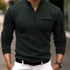Men's Polos Male Shirt Quarter Zip Work Daily Wear Long Sleeve Fashion Comfortable Plain Pocket Sportswear Men Clothes Camisetas Hombre 231030