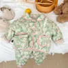 Kleidung Sets Herbst Winter Kinder Mädchen Kleidung Set Baumwolle Dicken Blumen Anzug Langarm Einreiher Outfit