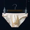 Külotlar buz ipek dikişsiz brifs poşet dışbükey jockstraps g-string asansör kalça yok homme iç çamaşırı eşcinsel sissy düşük bel katı külot