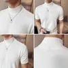 メンズTシャツ秋のタートルネックエラスティックコットンカジュアルシャツ男性用