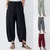 2019 Moda Kadınlar Yoga Pantolon Sıradan Katı Cep Elastik Yüksek Bel Gevşek Keten Pantolon Nefes Alabilir Bol Pantolon5543529