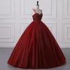 Robes De Quinceanera Princesse Rouge Spaghetti Sangle Perles Appliques Chérie Robe De Bal À Lacets Grande Taille Doux 16 Débutante Fête D'anniversaire Robes De 15 Anos Q10