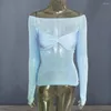 Camicette da donna T-shirt da donna T-shirt trasparente elastica con spalle scoperte
