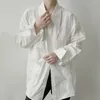 Camisas casuais masculinas nicho francês indústria pesada onda bordado branco de manga comprida camisa masculina na moda marca sólida solta grande colarinho