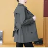 여자 트렌치 코트 스프링 가을 코트 여성 2023 한국 더블 가슴 중반 긴 바람개비 여성 겉옷 패션 느슨한 여가