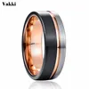 VAKKI Uomo 8mm Anello in tungsteno Nero Oro rosa Fascia nuziale Anello di fidanzamento Gioielli da uomo Bague Homme311l