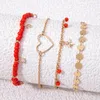 Anklets Romantic Classic Heart Star Anklet Set for Women Girl Charms Red Beads Geometric Multilayer Foot Chains SMYELLT 24879