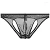 Cuecas abertas para trás homens briefs sexy roupa interior virilha tanga calcinha transparente baixa ascensão g-string lingerie pura