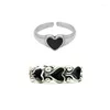 Cluster Rings Fashion Heart Set Silver Color Black Hollow Cute Love Ring Women Girl Valentine's Day Party Gift For Couple Lover