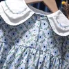 Flicka klänningar 1-6y höst baby klänning dubbel lager docka krage långärmad koreansk stil mode små flickor blomma
