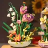 Blocos de auto-montagem blocos de construção vida eterna perfumado primavera vaso de flores buquê maré jogar menina série decoração de mesa pequeno r231031