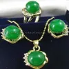 10mm Green Jades Earrings Ring & Necklace Pendant Set plated watch whole Quartz stone CZ crystal290G