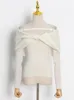 VGH однотонный сексуальный свитер для женщин с вырезом с вырезом и длинным рукавом, тонкий вязаный пуловер, женский корейский модный стиль одежды 231031