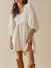 Casual Dresses Women's Oversized Sweatshirt Dress Solid Color Loose Tunic Scoop Neck Lantern Sleeve High Low Back Hem Mini