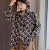 Bluzki damskie jesienne bawełniane kwiaty koszule Koszule Kobiety Lapel Tops Girl Long Sleeve Loose Vintage Basic Spring T39962QC