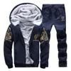 Mens Tracksuits Winter Thick Fleece Sports Suit Tracksuit Hooded Zipper Jackets Woolen Trousers Pants Casual Men Set 231031