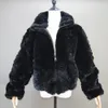 Frauen Pelz Faux Schwarz Mode Kurze Echt Rex Kaninchen Jacke mit Revers Kragen Frau Winter Echten Mantel Outwear 231031