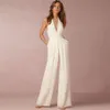 Dower Me Sexy Halter Neck White Jumpsuits Pockets Backless Long Elegant Rompers Wedding Party Women's Black Autumn Playsuits 211V